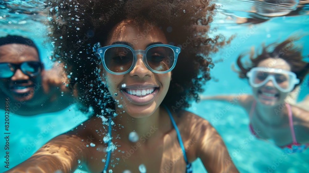 Fototapeta premium Friends Enjoying Underwater Selfie