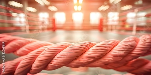 Close-up of pink boxing ring ropes capturing the intensity of physical fights. Concept Sports Photography, Boxing Ring, Close-up Shot, Pink Ropes, Intense Action