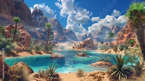 Desert Haven: A lush oasis thrives in the vast desert, offering vibrant contrast. photo