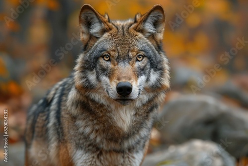 Gray wolf in front of rocks  high quality  high resolution