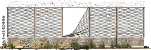 Photos old damaged fence protective barricade barbed wire