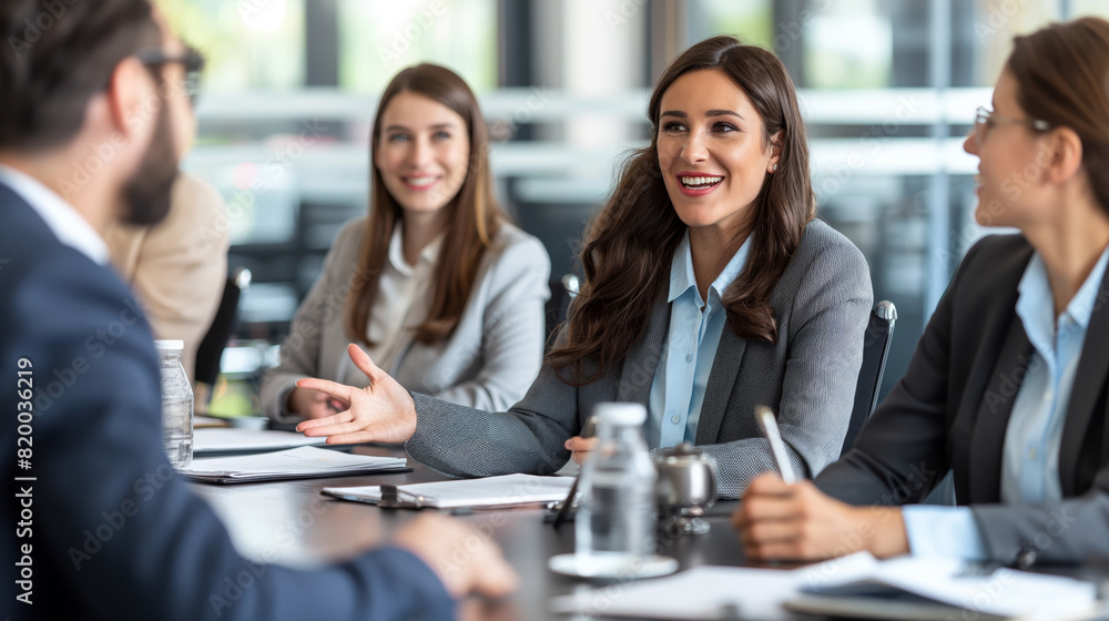 Confident Businesswoman Leading Meeting in Modern Office Confident Businesswoman Leading Meeting in Modern Office