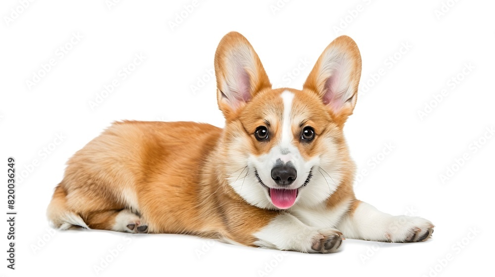 happy panting Welsh Corgi Pembroke Puppy Sitting isolated on white : Generative AI happy panting Welsh Corgi Pembroke Puppy Sitting isolated on white : Generative AI