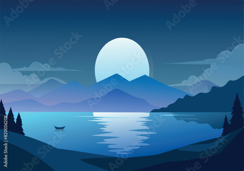 A serene and peaceful scene of a lake with a boat floating on it