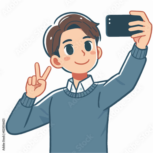 Simple Illustration of Man Taking A Selife Photo photo