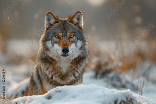 Grey wolf in snow on white background  high quality  high resolution