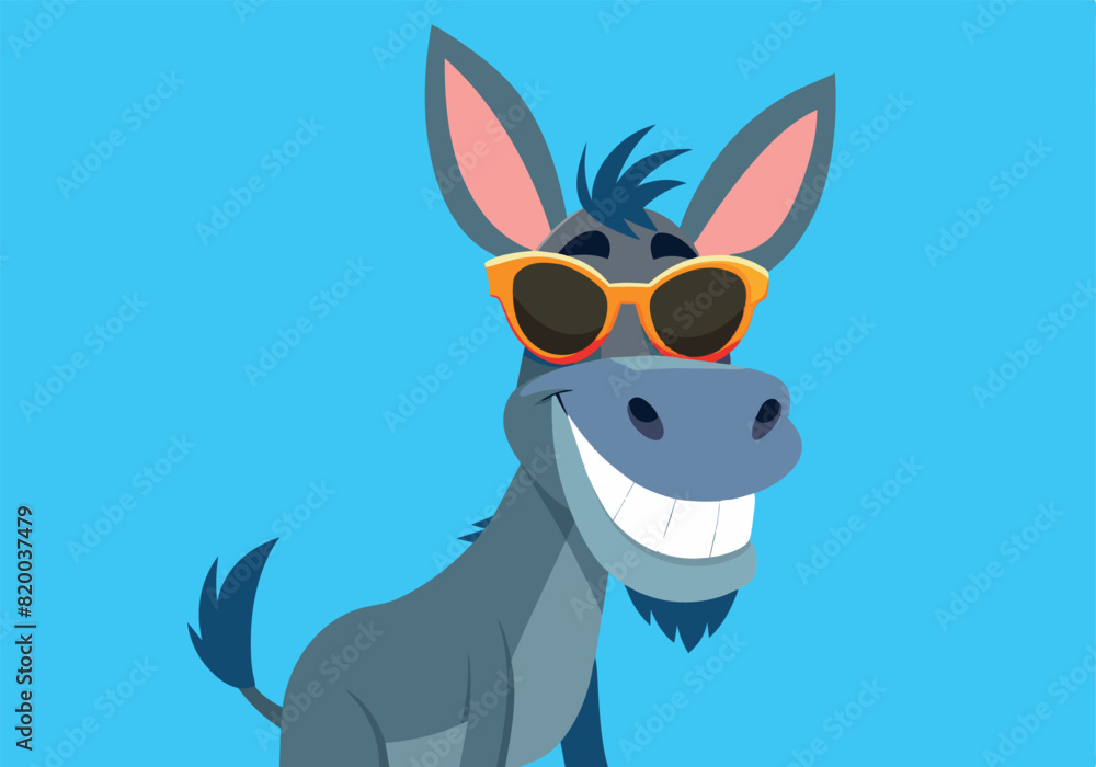 A cartoon donkey is wearing sunglasses and smiling A cartoon donkey is wearing sunglasses and smiling