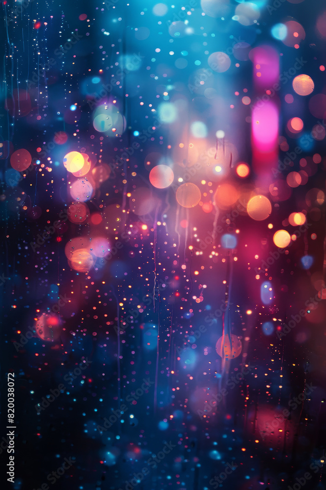 Abstract Bokeh Lights on Rainy Window at Night Abstract Bokeh Lights on Rainy Window at Night