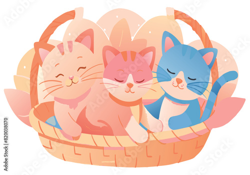 Three cats are sleeping in a basket