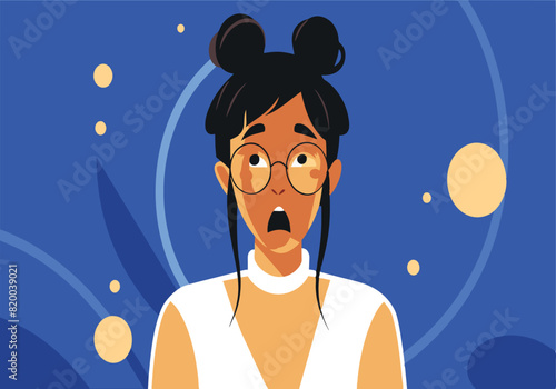 A woman with glasses and a surprised expression on her face