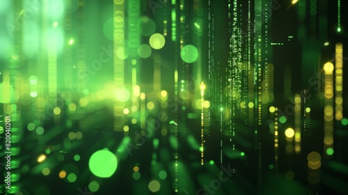 Dark background green technology graphic image glowing green lines  