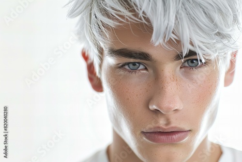 Depicting a manly man, silver hair, who is a waiter/waitress, close-up portrait , high resolution, high quality, high detailed photo
