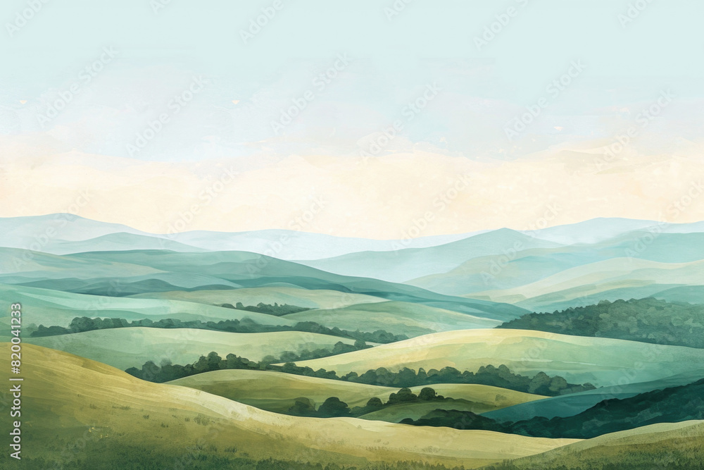 Lush green meadows stretch towards majestic mountains under a clear blue sky Lush green meadows stretch towards majestic mountains under a clear blue sky