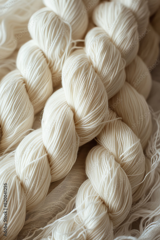 Close Up of Ivory Yarn Skeins Soft Natural Fiber and Textile Detail Close Up of Ivory Yarn Skeins Soft Natural Fiber and Textile Detail