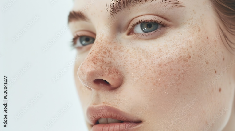 Naklejka premium Woman with spotty skin with deep pores and blackhead and healed soft skin : Generative AI