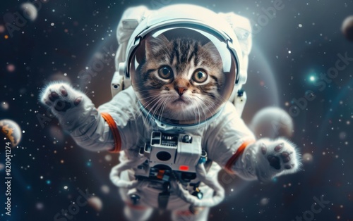 Adorable Cat Astronaut in Space
