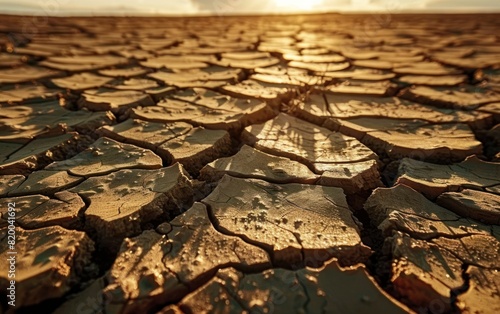 Sunset Over Cracked Desert Terrain