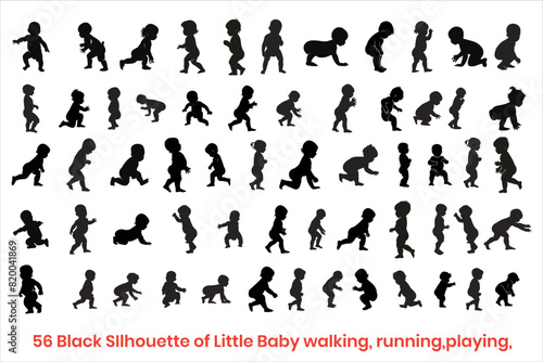 Little Baby walking, running, playing, and different poses silhouette bundle
