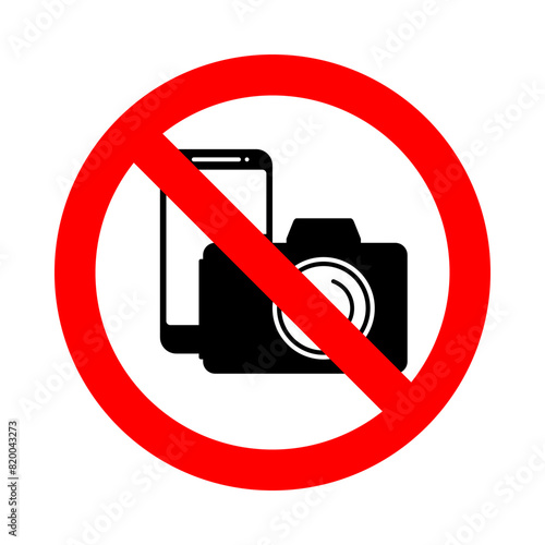 photo video recording allowed, digital camera and mobile phone in red circle pictogram, round vector icon