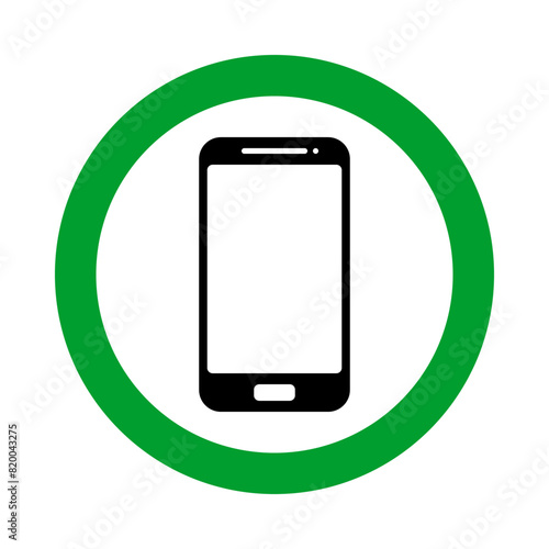 smartphone allowed, mobile phone in green circle pictogram, round vector icon