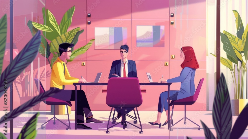 Illustration, a tech recruiter interviewing candidates for job positions Illustration, a tech recruiter interviewing candidates for job positions