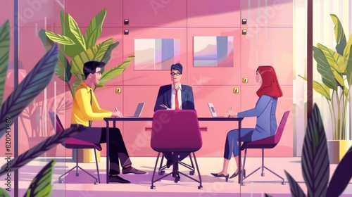 Illustration,  a tech recruiter interviewing candidates for job positions
