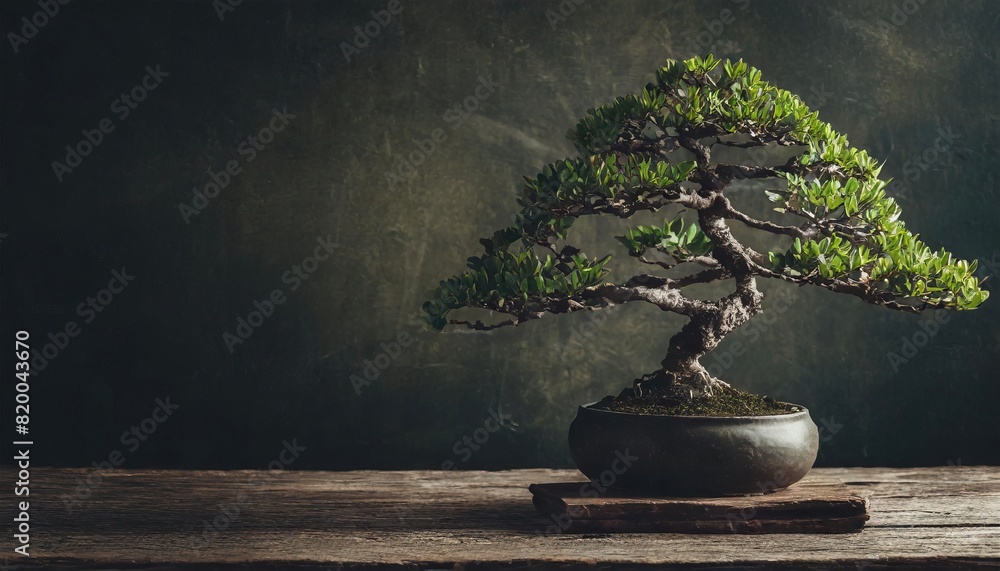 bonsai tree on rustic table bonsai tree on rustic table
