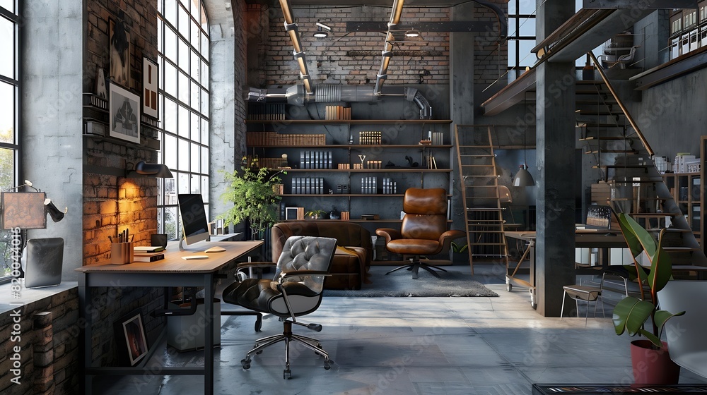 Multifunctional loft apartment with home office area : Generative AI Multifunctional loft apartment with home office area : Generative AI