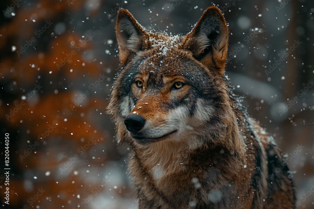 A picture of a wolf looking in the snow, high quality, high resolution