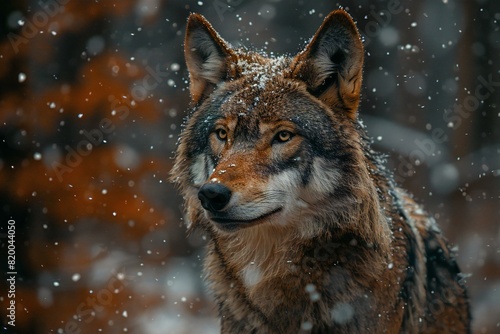 A picture of a wolf looking in the snow  high quality  high resolution