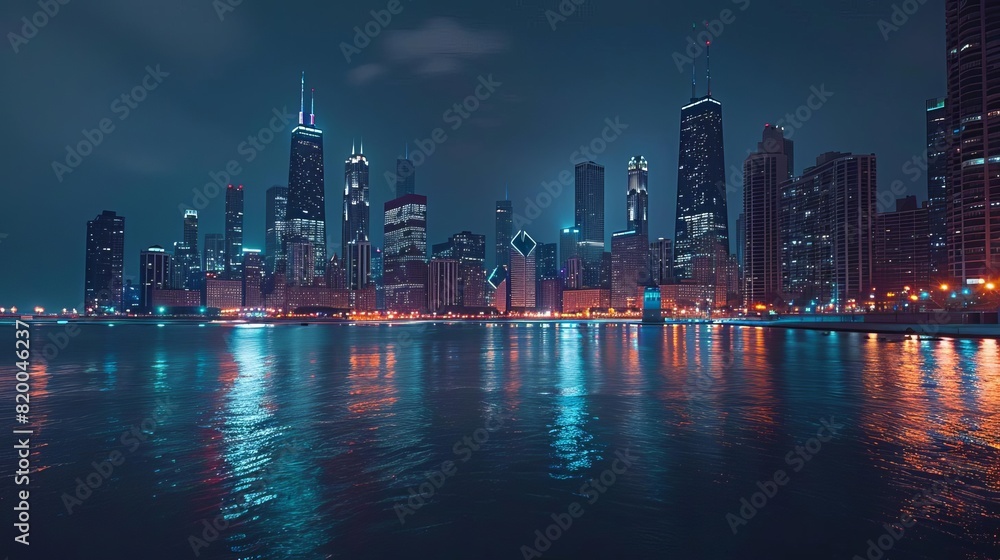 Fototapeta premium dazzling chicago skyline illuminated at night vibrant cityscape photography