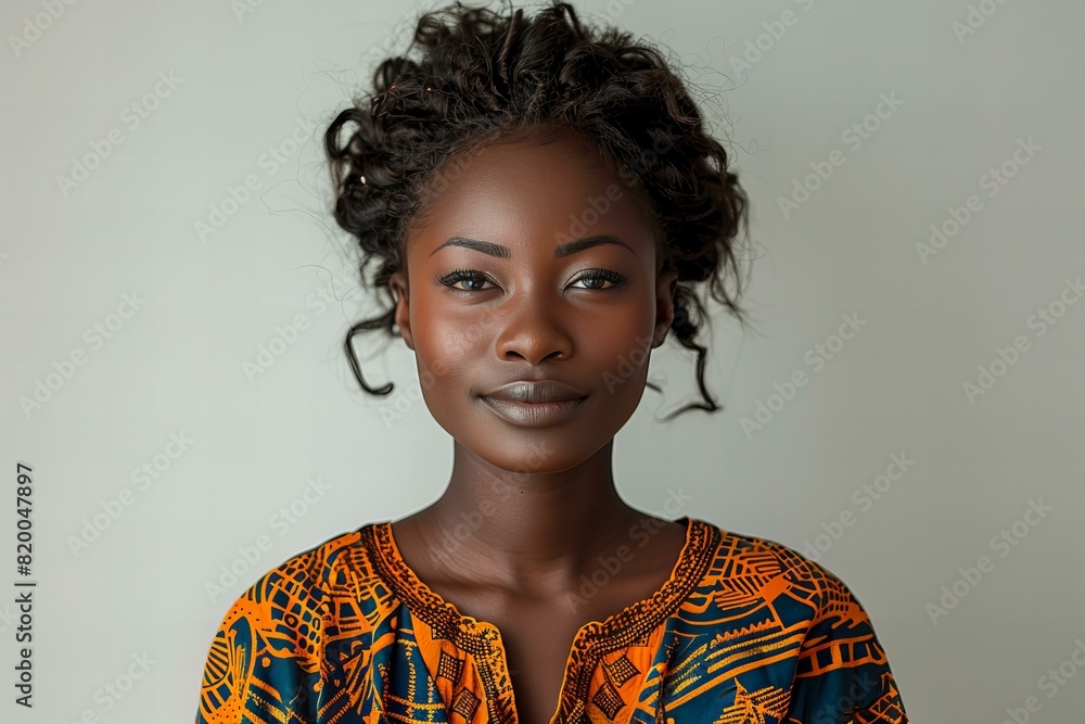 Ghana courageous woman, wearing student costume, close-up close-up ...