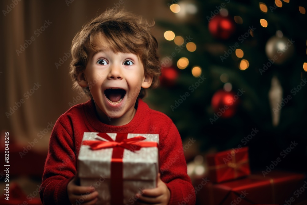 an excited 6 year old boy in pajamas looking at the presents under the tree on christmas morning an excited 6 year old boy in pajamas looking at the presents under the tree on christmas morning