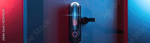 a smart lock being accessed with a fingerprint, technology theme, top view, showcasing modern security, advanced tone, Tetradic color scheme