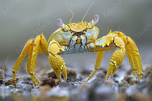 Illustration of large cateye crab at coral beach photo