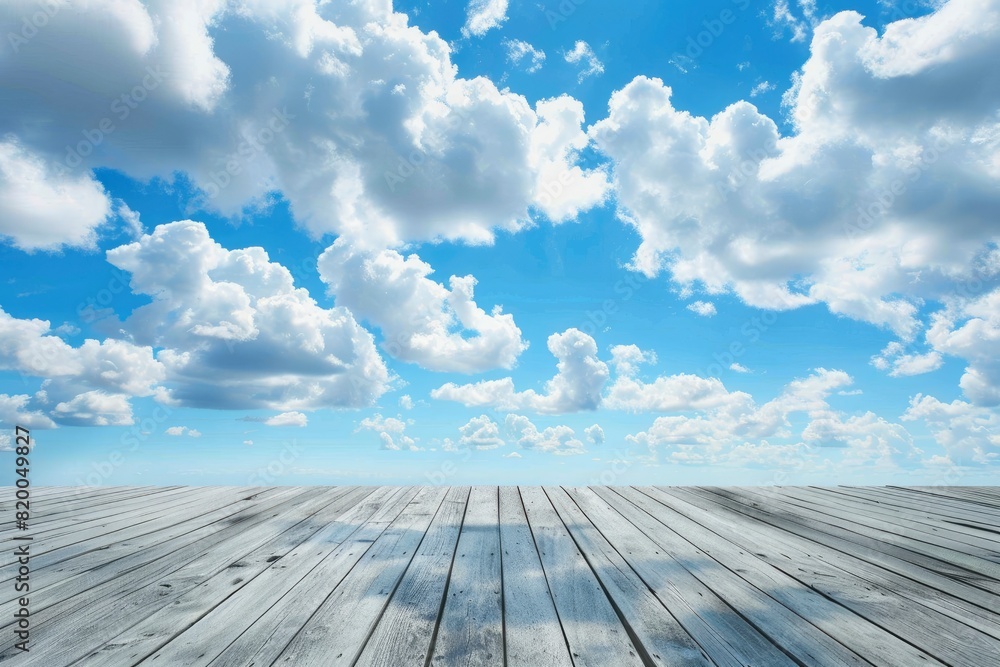 Nice Blue Sky with Floor Background with Beautiful Clouds Empty Landscape - Generative Ai