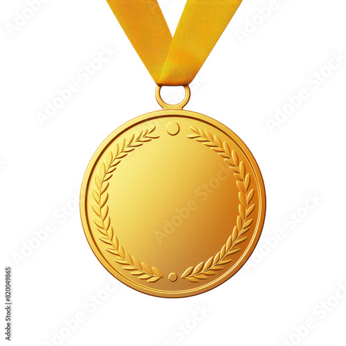 Gold medal isolated on transparent background, cut out, PNG.