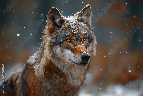 A picture of a wolf looking in the snow, high quality, high resolution © Picasso
