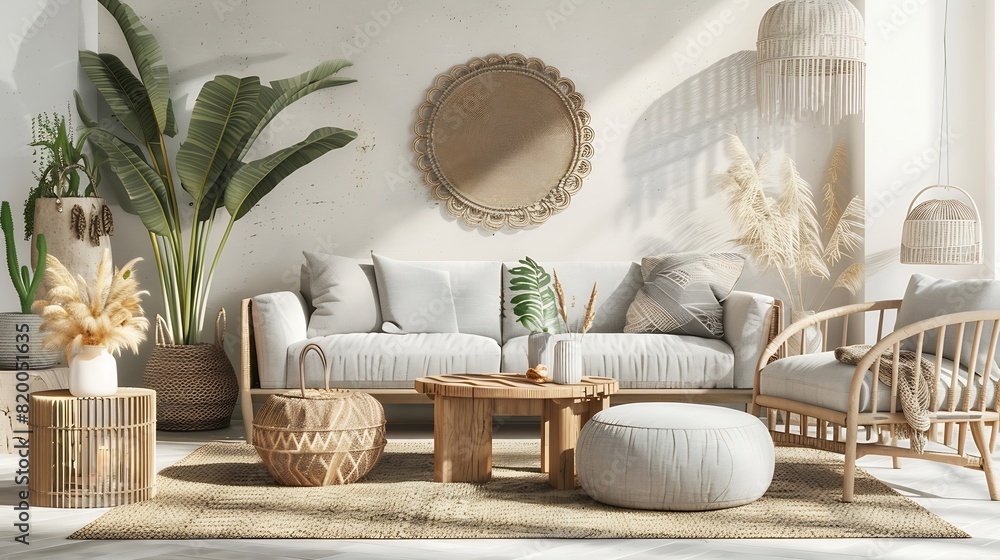 Picture of Modern and bohemian composition of interior design at apartment with ...