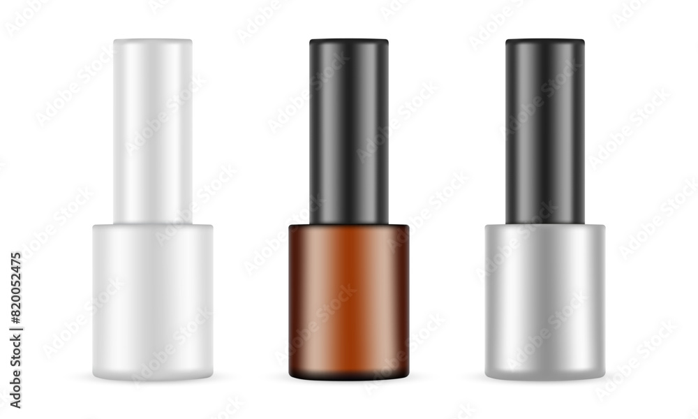 Set Of Nail Polish Bottles Mockups, Isolated On White Background. Vector Illustration Set Of Nail Polish Bottles Mockups, Isolated On White Background. Vector Illustration