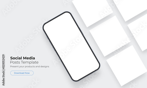 Smartphone With Blank Social Media Posts For Your Product Designs. Vector Illustration