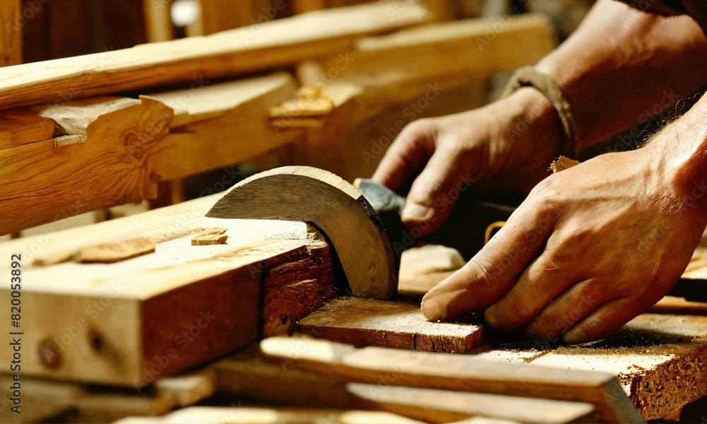 A carpenter is engaged in rough processing of wood