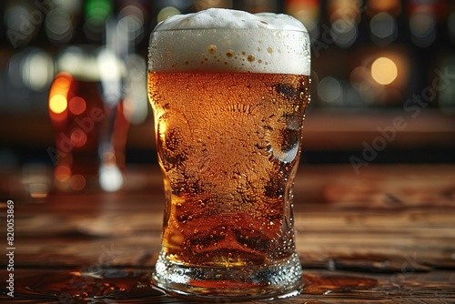 A beer glass with foamy foam, high quality, high resolution