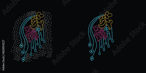 Rhinestone vector Design. rhinestone elephant vector design for Illustration of collar neck decoration with rhinestones in the form of a necklace. Flower  Transfer  Rhinestone. 