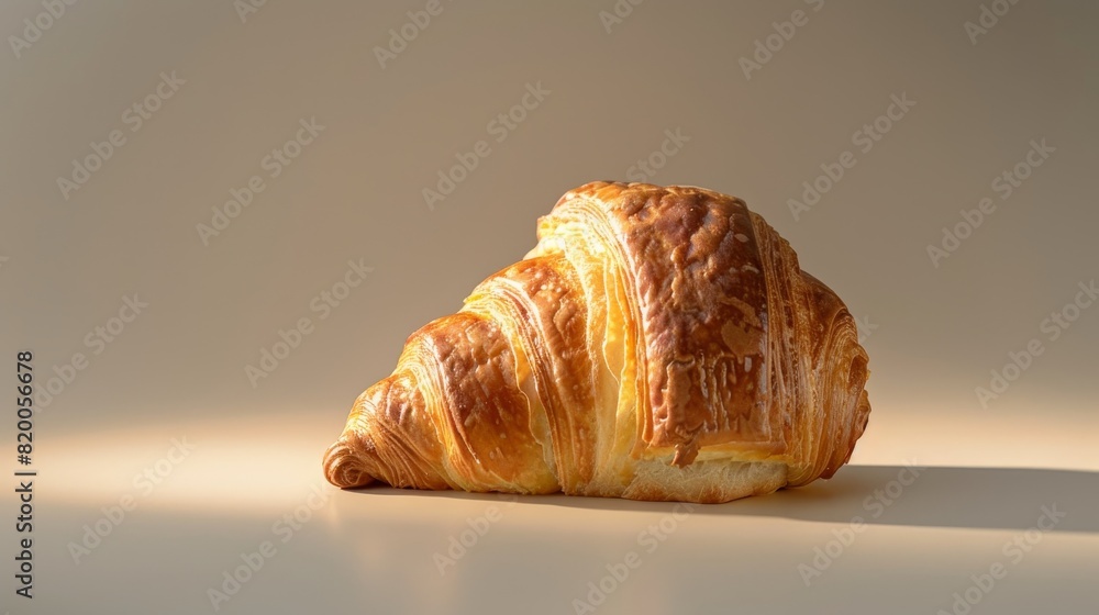Detailed croissant showcasing layers, isolated background, bright studio lighting, perfect for advertising focus Detailed croissant showcasing layers, isolated background, bright studio lighting, perfect for advertising focus