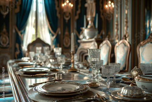 opulent dining room with a long table