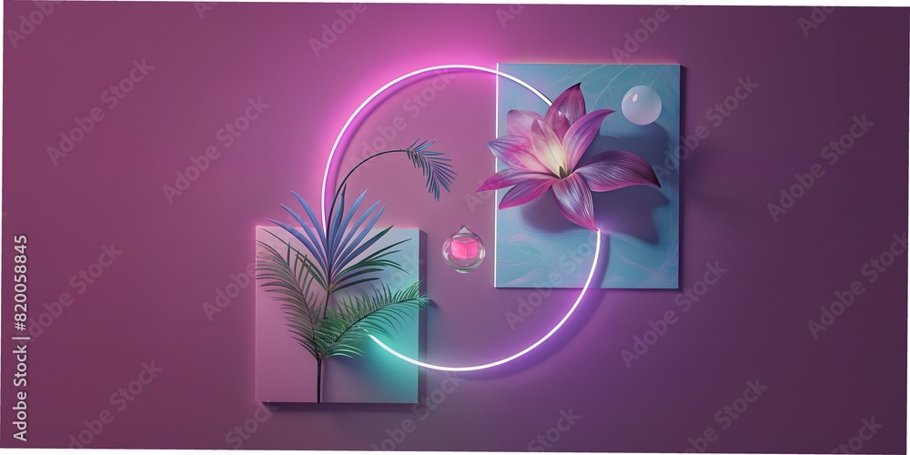 Obraz premium abstract background collage texture photo fonts pastel tones botanical plants flower green business card, planner, diary, opening, letter purple neon 