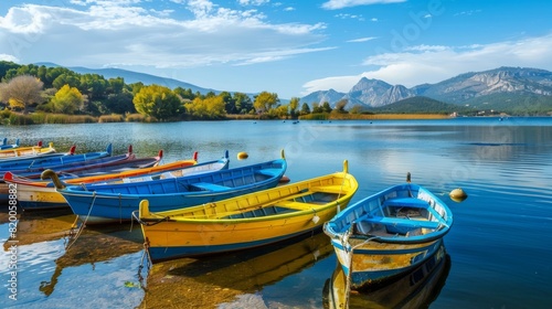 Fishing boats in L Estany a lake in Cullera Valencia province Spain photo