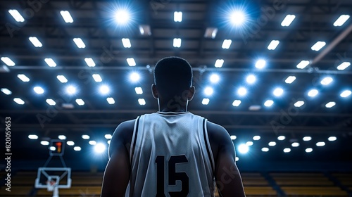 Basketball player in arena under bright lights © John