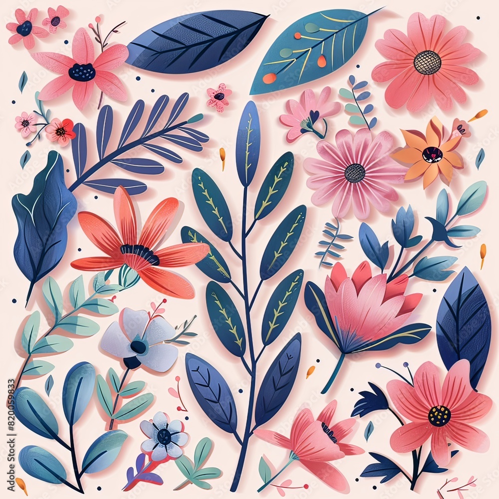 Cute abstract flowers with watercolor touch Cute abstract flowers with watercolor touch